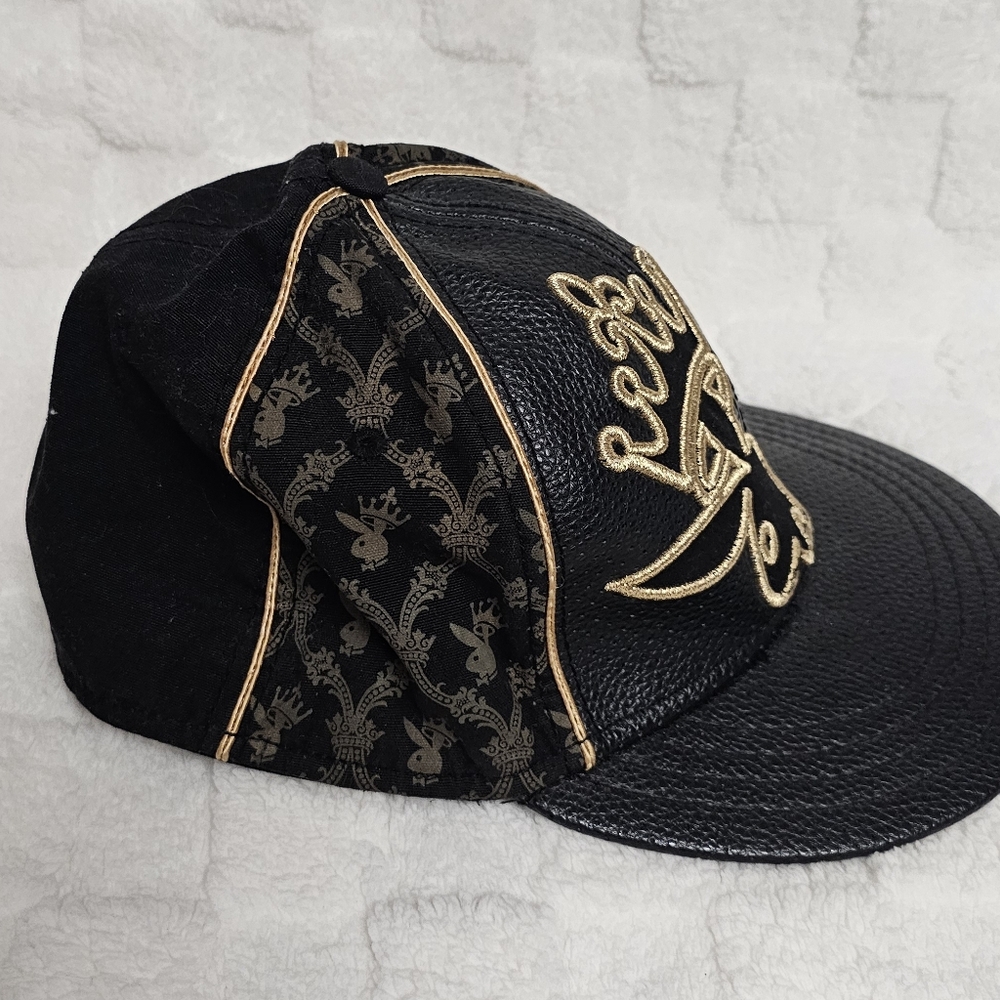 2008 EUC PlAYBOY Hat Baseball Cap Black/Gold Playboy And Rabbit Head Design